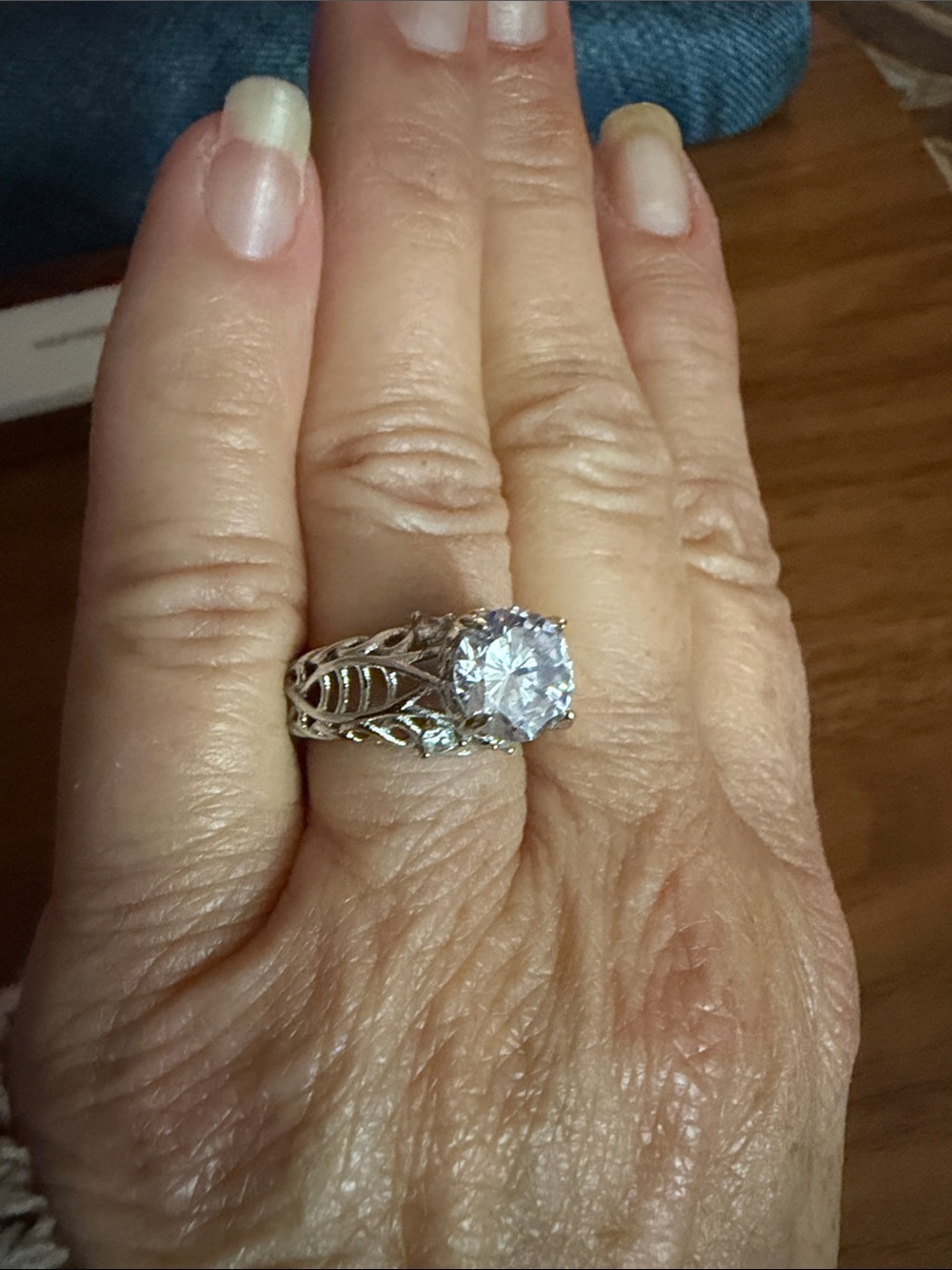 Sterling Silver Filigree Solitaire Ring with Large Sparkling Stone
